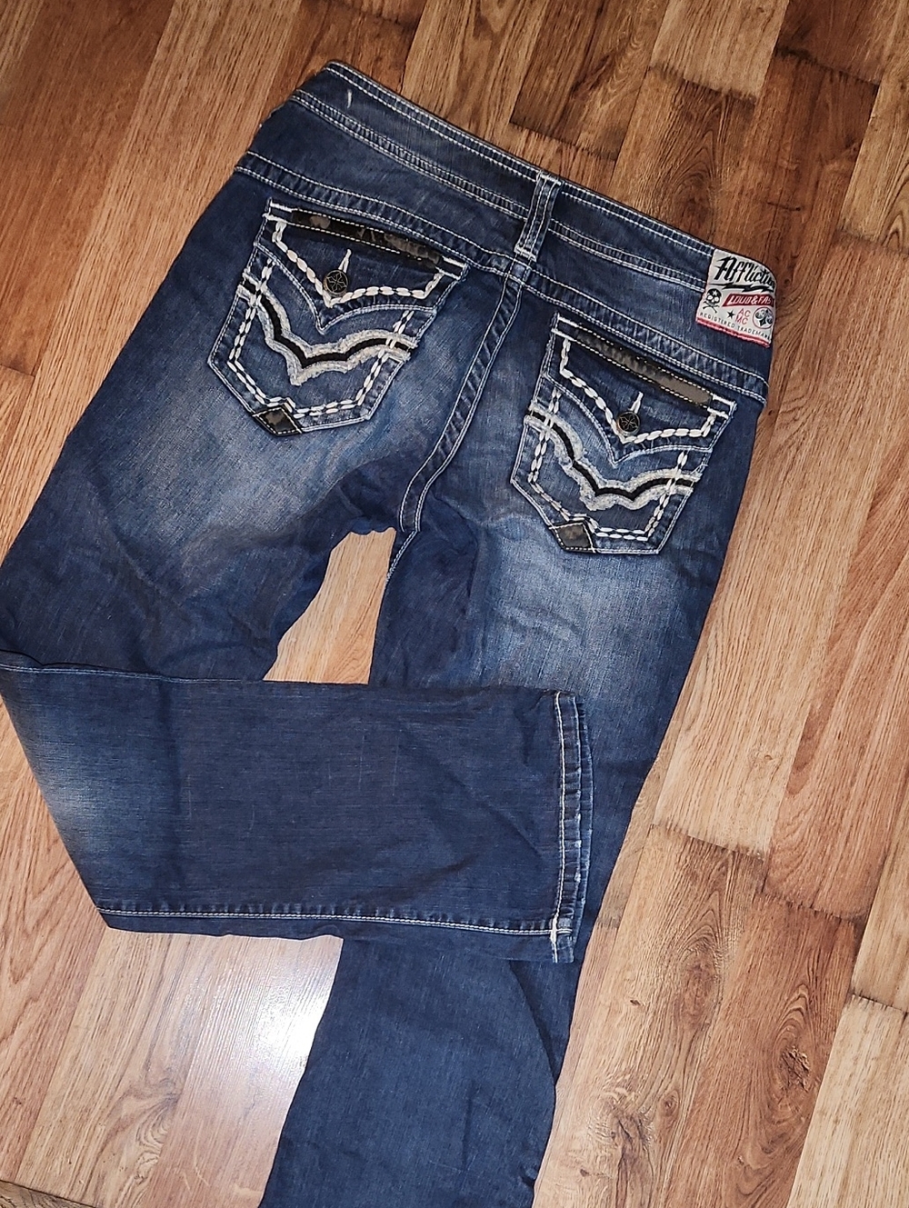 Y2K Affliction Women's Indigo Bootcut Jeans with Embroidered Pockets